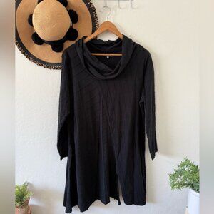 Habitat Boho Black Cotton Textured Cowl Neck Long Sleeve Tunic Dress Lagenlook